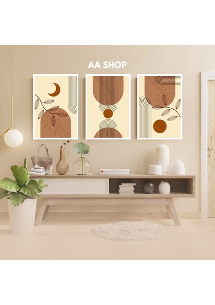 3 Parça Geometrik Renkli Solmaz Kaliteli Baskı Çerçeve Görünümlü Mdf Tablo Set 87