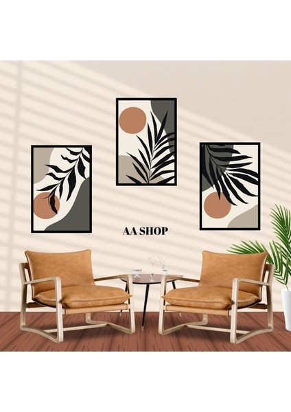 3 Parça Çiçek Yaprak Renkli Solmaz Kaliteli Baskı Çerçeve Görünümlü Mdf Tablo Set 21 fiyatları