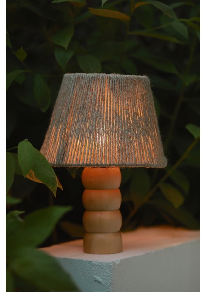 El Yapımı Doğal Ahşap Jüt Hasır Bohem Abajur - Ahşap Ayaklı Hasır Abajur (Kablolu) fırsatları
