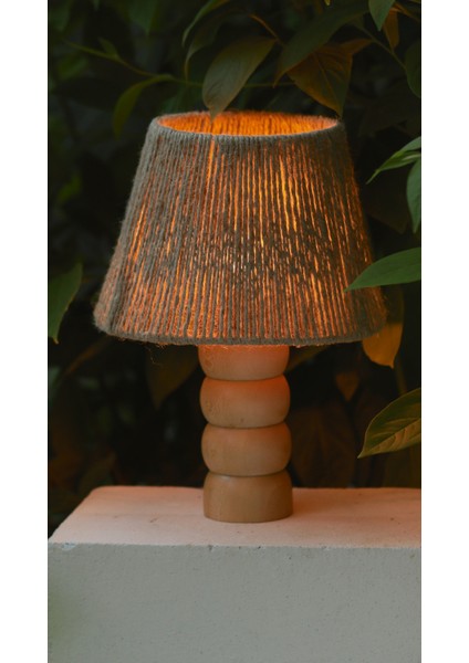 El Yapımı Doğal Ahşap Jüt Hasır Bohem Abajur - Ahşap Ayaklı Hasır Abajur (Kablolu) indirimleri