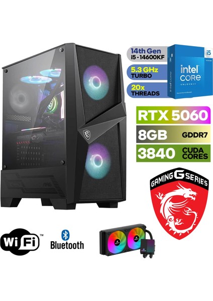 Şafak-Gaming Pc Ddr5 -Rtx 5060 8 GB – Inte I5 14600KF – 32GB -64GB Ddr5 Ram – 1 Tb M.2 SSD - Sıvı Sogutmalı - Windows 11 Pro