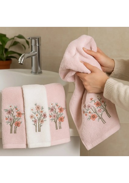 3D Nakışlı %100 Pamuklu 6 Parça Hamam Havlusu