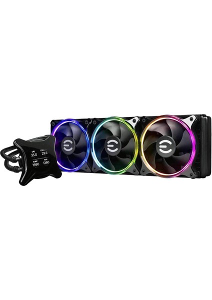 Evga Clx 360 mm Hepsi Bir Arada LCD Cpu Sıvı Soğutucu, 3x 120 mm Pwm Argb Fanlar