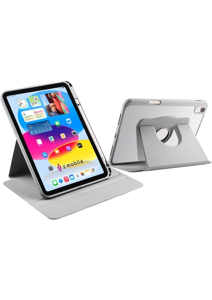 iPad 10. Nesil 11. Nesil A16 2022 - 2025 10.9" Uyumlu Kılıf Simplism 360 Dönen Yatay Dikey Standlı Kalemlikli Kılıf Arkası Şeffaf