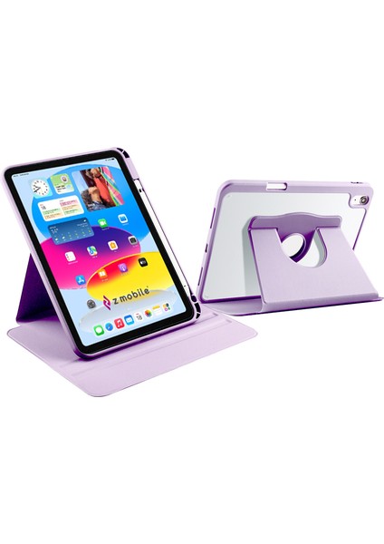 iPad 10. Nesil 11. Nesil A16 2022 - 2025 10.9" Uyumlu Kılıf Simplism 360 Dönen Yatay Dikey Standlı Kalemlikli Kılıf Arkası Şeffaf