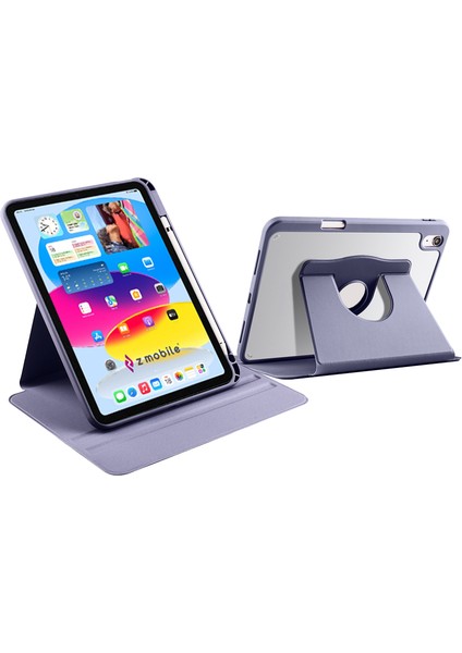 iPad 10. Nesil 11. Nesil A16 2022 - 2025 10.9" Uyumlu Kılıf Simplism 360 Dönen Yatay Dikey Standlı Kalemlikli Kılıf Arkası Şeffaf
