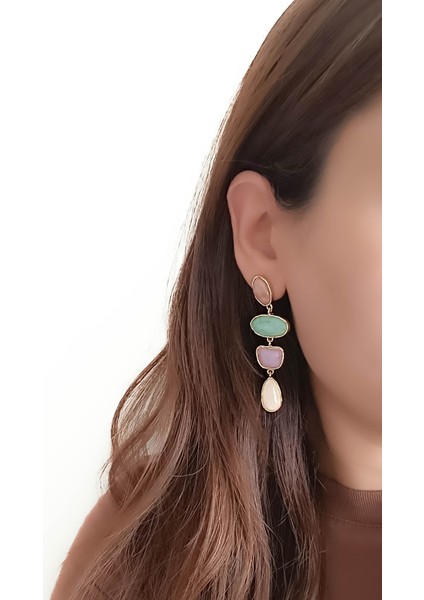 Pudra Yeşil Krem Sıralı Pastel Renkler Marka Model Sallantılı Retro Uzun Küpe fiyatları