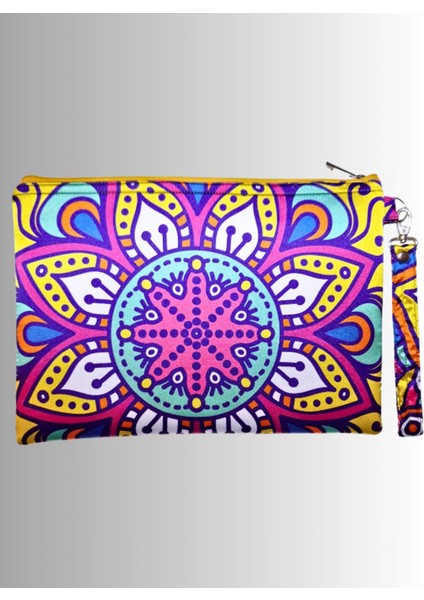 Kadın Renkli Clutch Çanta Portföy Çiçek Mandala Desenli fiyatları
