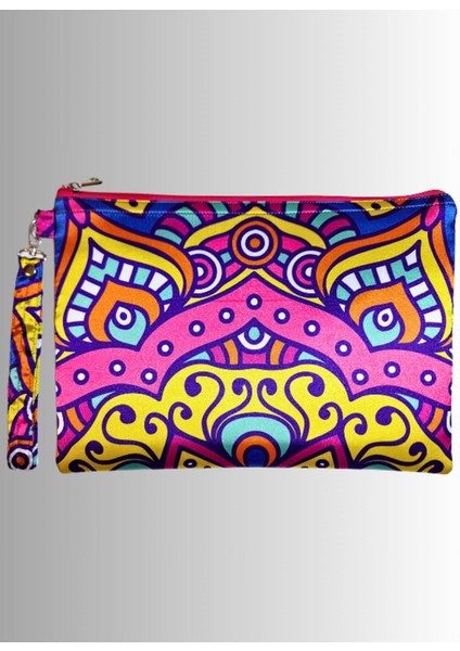 Kadın Renkli Clutch Çanta Portföy Çiçek Mandala Desenli modelleri
