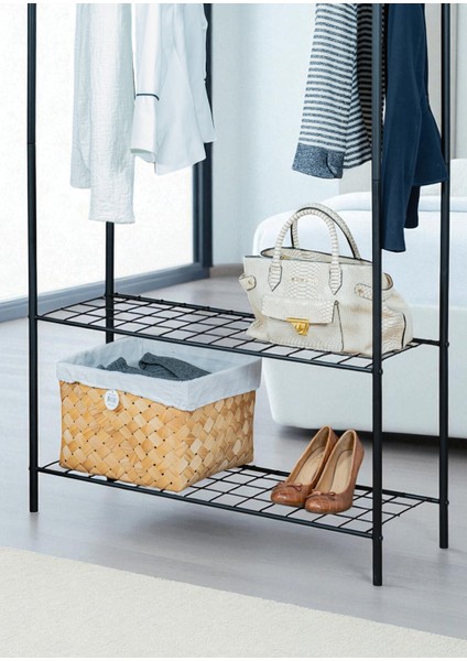 Dekoratif Siyah Metal Elbise Askılığı 3 Raflı Çok Amaçlı Ayaklı Portmanto ve Konfeksiyon Askılığı modelleri