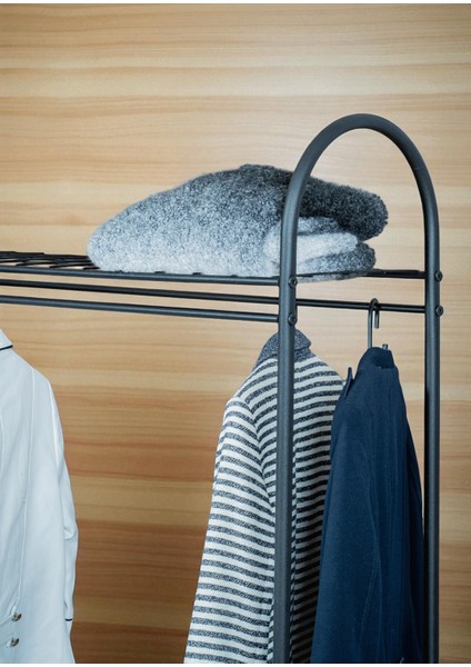 Dekoratif Siyah Metal Elbise Askılığı 3 Raflı Çok Amaçlı Ayaklı Portmanto ve Konfeksiyon Askılığı fırsatları