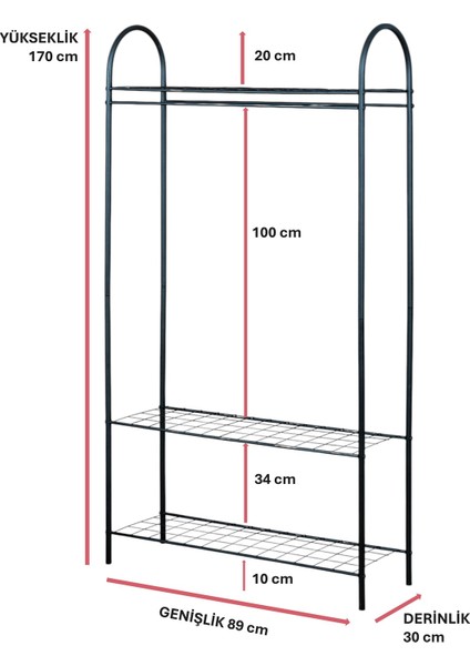 Dekoratif Siyah Metal Elbise Askılığı 3 Raflı Çok Amaçlı Ayaklı Portmanto ve Konfeksiyon Askılığı indirimleri