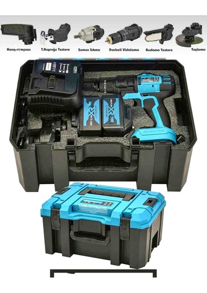 88V 5.ah Muhteşem 6'lı Set 999VF Taşlama Somun Sıkma Tilki Kuyruğu Dal Budama Akülü Vidalama Hava Pompası fiyatları