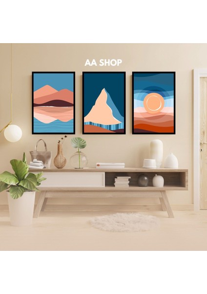 3 Parça Doğa Renkli Solmaz Kaliteli Baskı Çerçeve Görünümlü Mdf Tablo Set 29