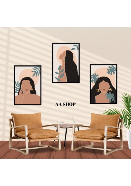 3 Parça Kadın Çiçek Renkli Solmaz Kaliteli Baskı Çerçeve Görünümlü Mdf Tablo Set 56 fiyatları