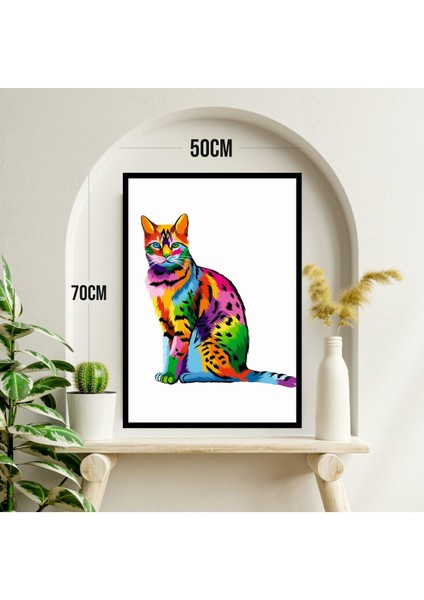 Kedi Hayvan Büyük Boy Renkli Solmaz Kaliteli Baskı Çerçeve Görünümlü Mdf Tablo 70X50CM 03 modelleri