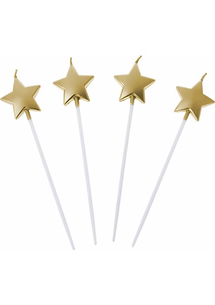 Altın Metalik Yıldız Mum 4 Lü