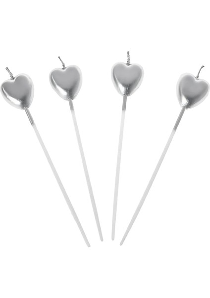 Gümüş Metalik Kalp Mum 4 Lü