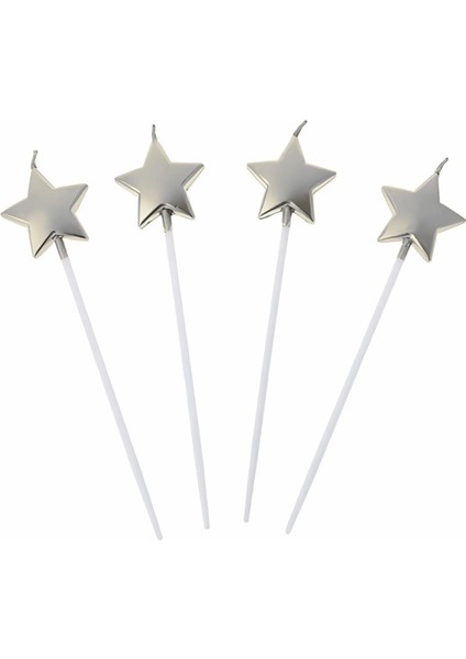 Gümüş Metalik Yıldız Mum 4 Lü