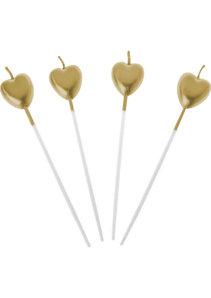 Altın Metalik Kalp Mum 4 Lü