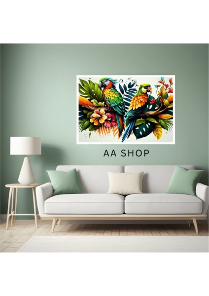 Papağan Hayvan Yaprak Büyük Boy Renkli Solmaz Kaliteli Baskı Çerçeve Görünümlü Mdf Tablo 70X50CM 112 fiyatları