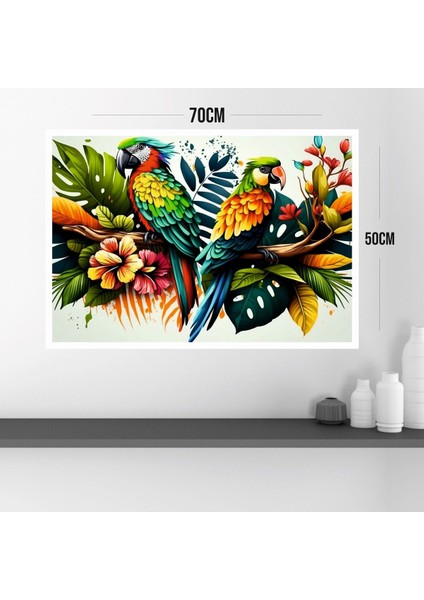 Papağan Hayvan Yaprak Büyük Boy Renkli Solmaz Kaliteli Baskı Çerçeve Görünümlü Mdf Tablo 70X50CM 112 modelleri