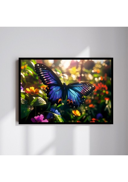 Kelebek Doğa Manzara Büyük Boy Renkli Solmaz Kaliteli Baskı Çerçeve Görünümlü Mdf Tablo 70X50CM 21