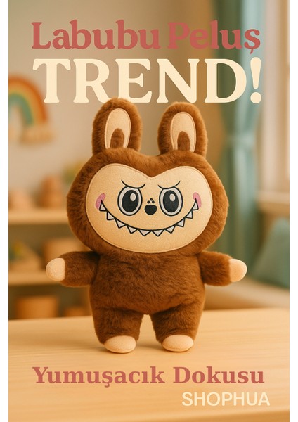Labubu Peluş Oyuncak - Yumuşacık Kahverengi - Trend Labubu - 35 cm