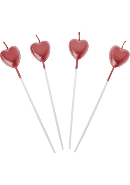 Kırmızı Metalik Kalp Mum 4 Lü