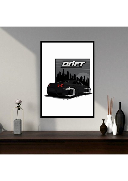 Araba Drift Büyük Boy Renkli Solmaz Kaliteli Baskı Çerçeve Görünümlü Mdf Tablo 70X50CM 181