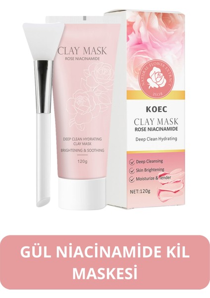 Kil Yüz Maskesi Güllü Derin Temizleme, Cilt Aydınlatma ve Nemlendirici Etki Gül Niacinamide 120G