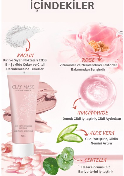 Kil Yüz Maskesi Güllü Derin Temizleme, Cilt Aydınlatma ve Nemlendirici Etki Gül Niacinamide 120G fırsatları