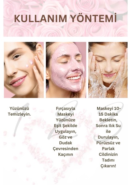 Kil Yüz Maskesi Güllü Derin Temizleme, Cilt Aydınlatma ve Nemlendirici Etki Gül Niacinamide 120G