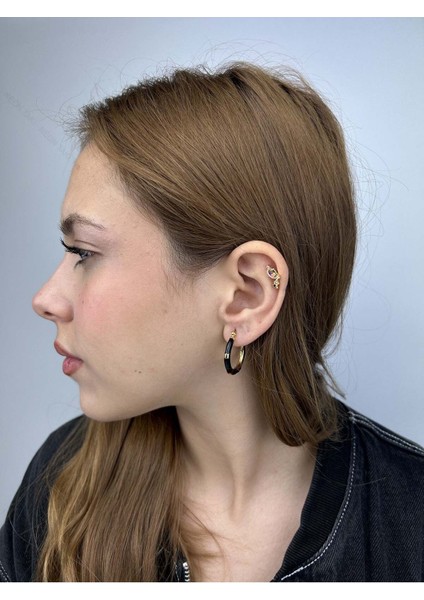 Halka Model, Siyah Motifli, Paslanmaz Çelik Küpe 497, Kasa Altın Renk fiyatları