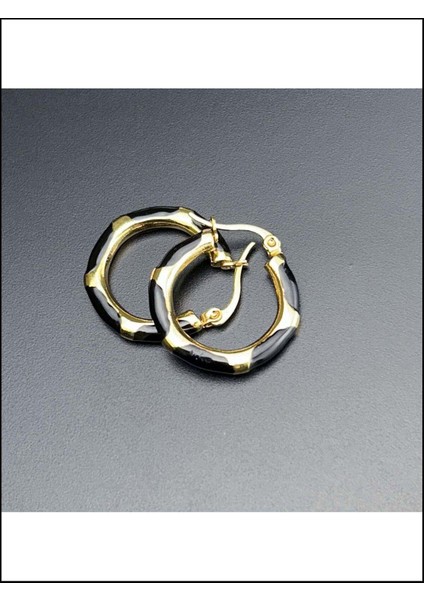 Halka Model, Siyah Motifli, Paslanmaz Çelik Küpe 497, Kasa Altın Renk modelleri