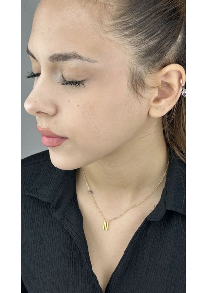 N Harfli, Nazar Figürlü, Paslanmaz Çelik Kolye 281, Altın Renk fiyatları