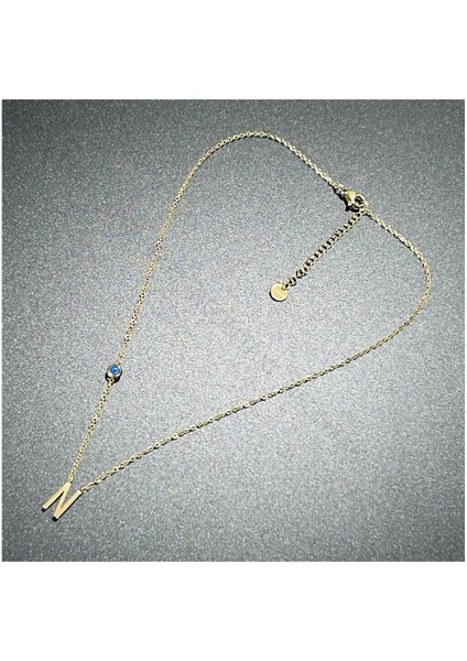 N Harfli, Nazar Figürlü, Paslanmaz Çelik Kolye 281, Altın Renk fırsatları