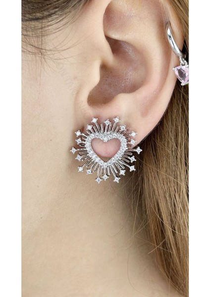 Zirkon Taşlı, Kalp, Paslanmaz Çelik Küpe 608, Gümüş Renk fiyatları