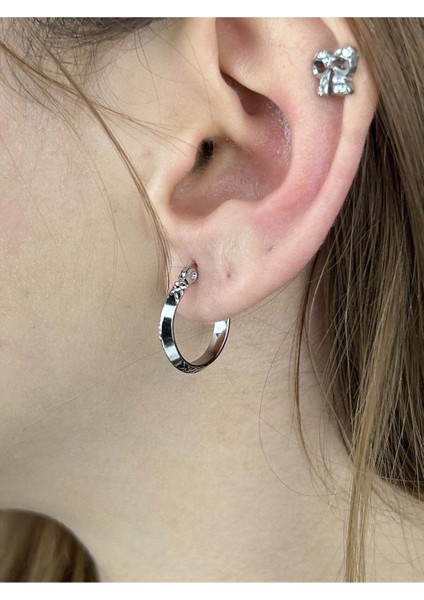 Halka Model, Paslanmaz Çelik Küpe 386, Gümüş Renk