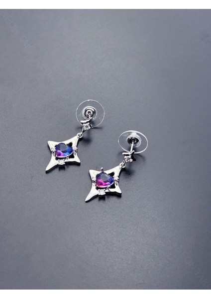 Küpe, Zirkon Taşlı, Kararmayan Çelik, Kore Tarzı, Kalp Detaylı, Gümüş Renk, Model598 modelleri