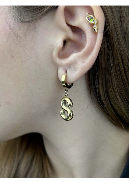 S Harfi, Balon Formlu, Paslanmaz Çelik Küpe 313, Altın Renk