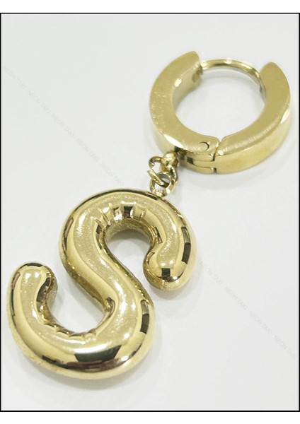 S Harfi, Balon Formlu, Paslanmaz Çelik Küpe 313, Altın Renk modelleri