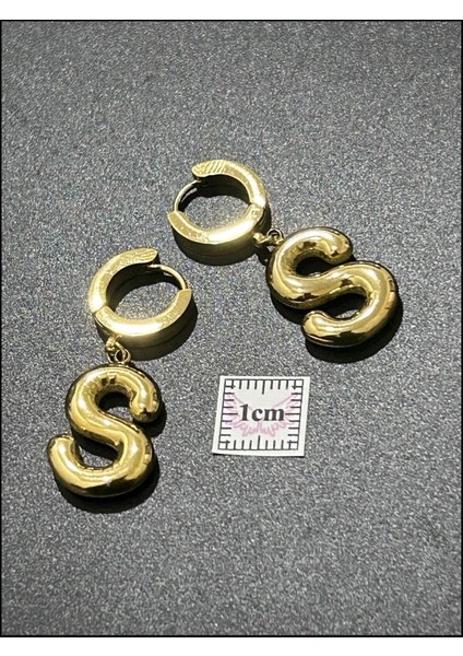 S Harfi, Balon Formlu, Paslanmaz Çelik Küpe 313, Altın Renk indirimleri