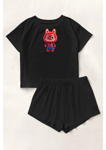 Blacked Labubu Spiderman Baskılı Şort Takımı