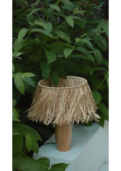 El Yapımı Doğal Ahşap Saçaklı Rafya Bohem Abajur - Ahşap Ayaklı Abajur (Kablolu) fiyatları