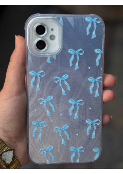 Iphone 11 Uyumlu Mavi Kurdele Detaylı Epoksili Simli Parlak Kılıf fiyatları