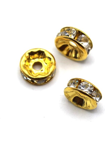 Metal Ayraç Kristal Taşlı Rondela 8 mm 10 Adet