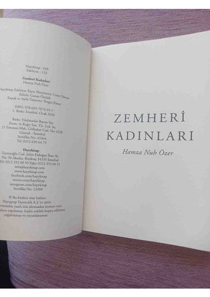 Zemherı Kadınları Hamza Nuh Ozer 2020 Baski 151 Sayfa Cok Temiz Kondisyonda fırsatları