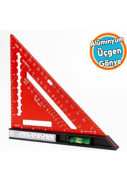 Alüminyum Üçgen Cetvel Marangoz Gönye Metal Gövde Açılı Ölçüm Ahşap Hassas Gönye 170 mm 17 cm