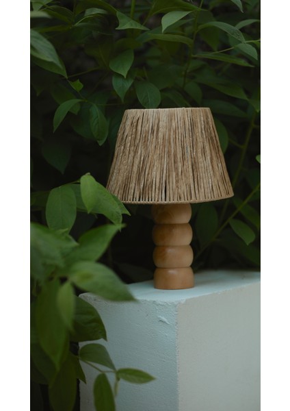 El Yapımı Doğal Ahşap Kağıt Rafya Bohem Abajur - Ahşap Ayaklı Abajur (Kablolu) fiyatları